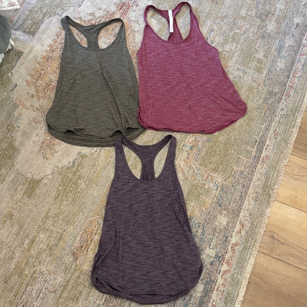 3 Lululemon Racerback Tank Top Set - Olive, Burgundy, and Purple